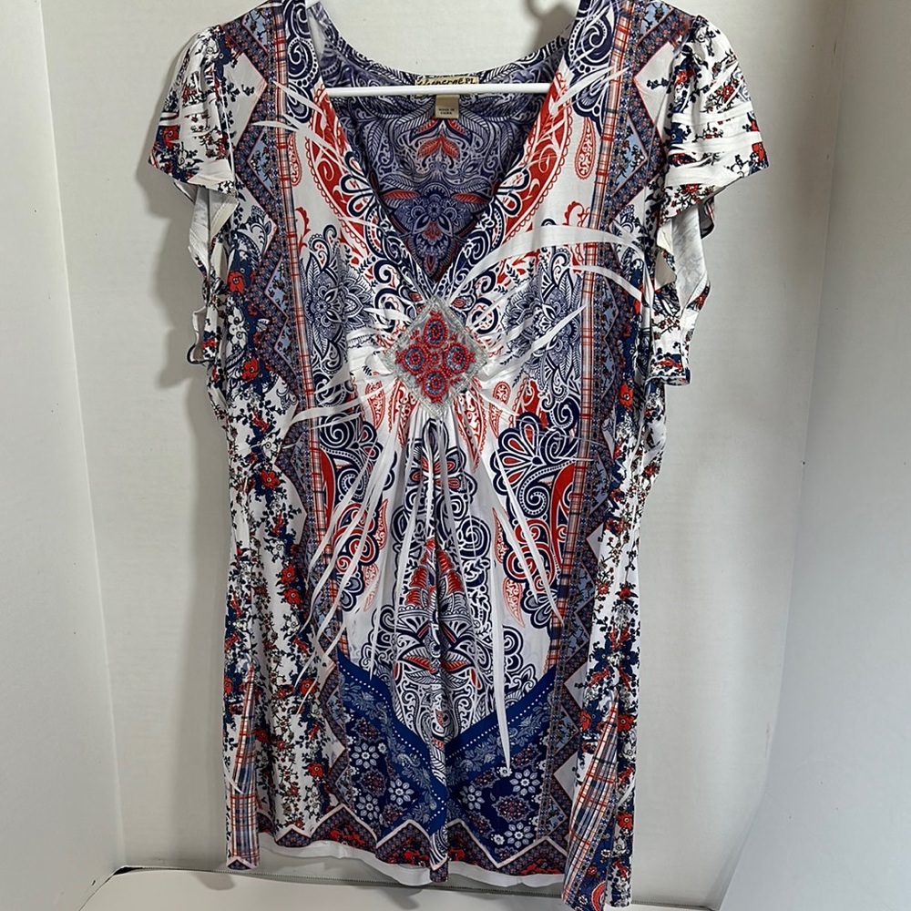 Energe world wear embellished floral flutter sleeve top size petite large